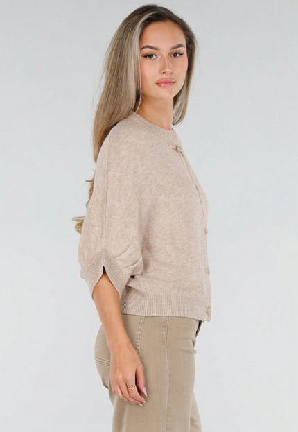 NEW211026 Beige Gebreid Wollen Vest met Striksluitingen