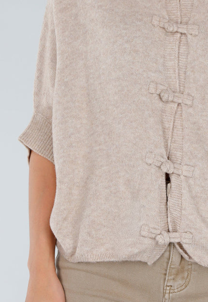 NEW211026 Beige Gebreid Wollen Vest met Striksluitingen