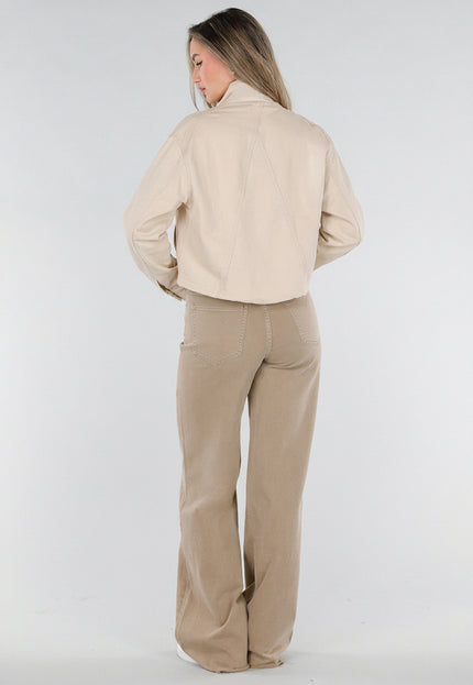 NEW211026 Beige Kort Jasje met Opstaande Kraag
