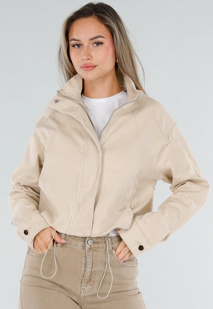 NEW211026 Beige Kort Jasje met Opstaande Kraag