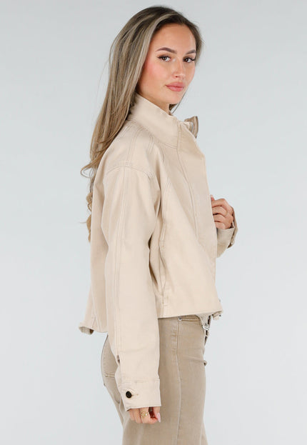 NEW211026 Beige Kort Jasje met Opstaande Kraag
