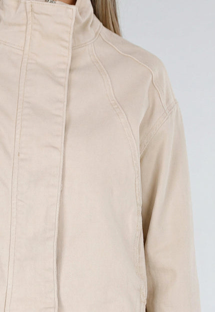 NEW211026 Beige Kort Jasje met Opstaande Kraag