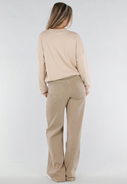 NEW211026 Beige Sweater met Geborduurde Tekst