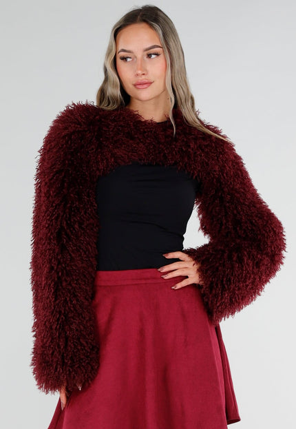 NEW211026 Bordeaux Faux Fur Bolero met Lange Mouwen