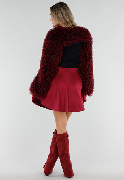 NEW211026 Bordeaux Faux Fur Bolero met Lange Mouwen
