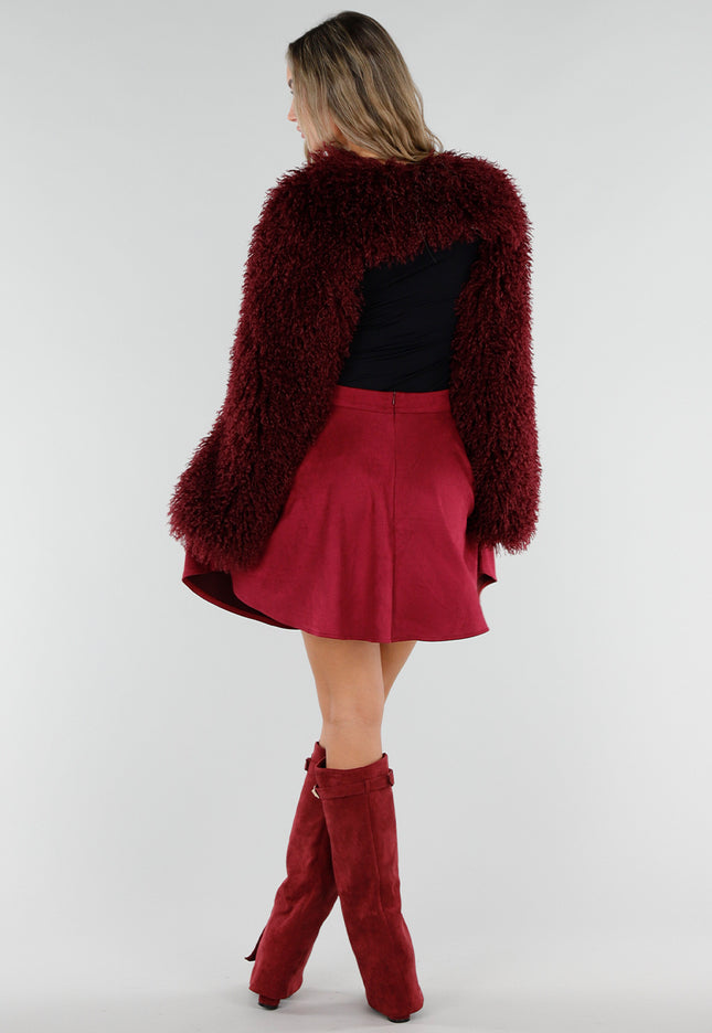 NEW211026 Bordeaux Faux Fur Bolero met Lange Mouwen