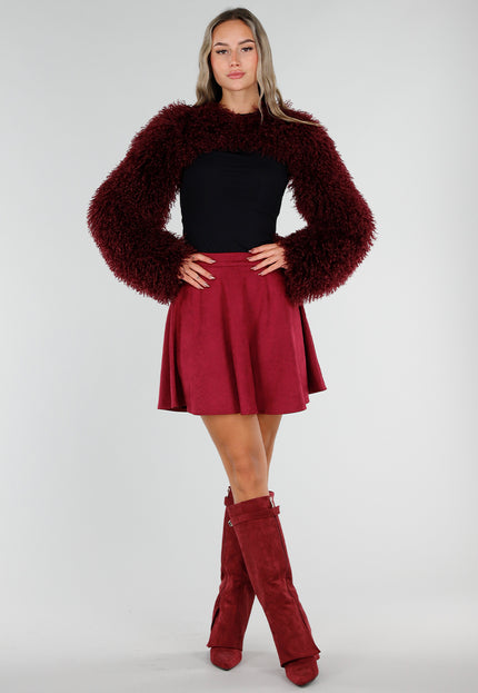 NEW211026 Bordeaux Faux Fur Bolero met Lange Mouwen