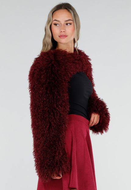 NEW211026 Bordeaux Faux Fur Bolero met Lange Mouwen