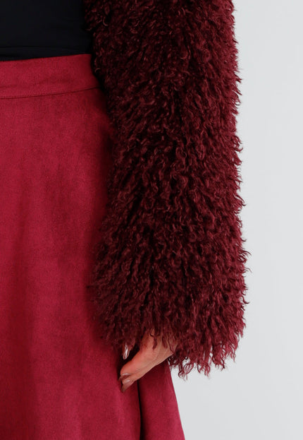 NEW211026 Bordeaux Faux Fur Bolero met Lange Mouwen