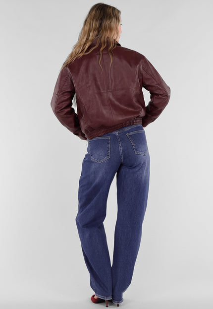 NEW211026 Bordeaux Lederlook Jack met Gouden Knopen