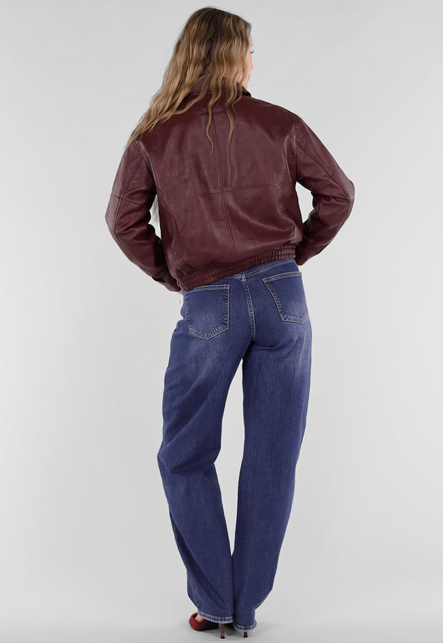 NEW211026 Bordeaux Lederlook Jack met Gouden Knopen
