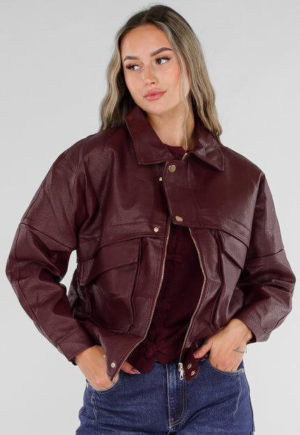 NEW211026 Bordeaux Lederlook Jack met Gouden Knopen