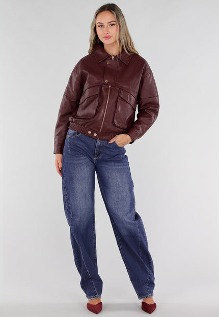 NEW211026 Bordeaux Lederlook Jack met Gouden Knopen