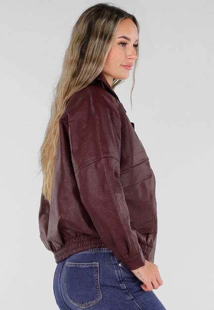 NEW211026 Bordeaux Lederlook Jack met Gouden Knopen