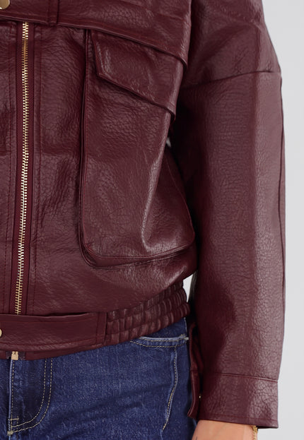 NEW211026 Bordeaux Lederlook Jack met Gouden Knopen