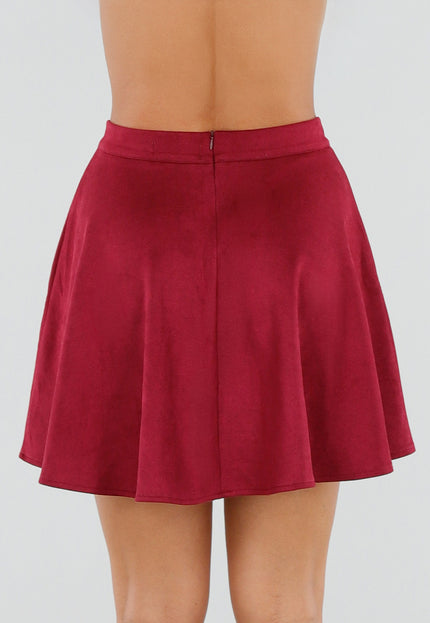 NEW211026 Bordeaux Suèdelook Mini Rok met Hoge Taille