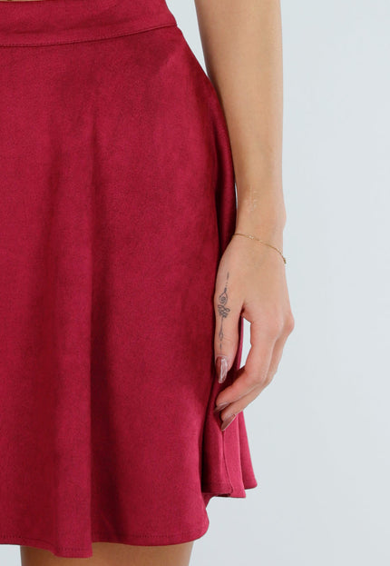 NEW211026 Bordeaux Suèdelook Mini Rok met Hoge Taille