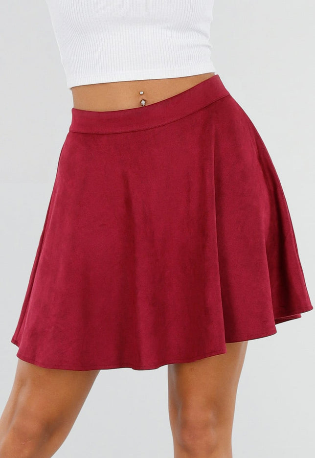 NEW211026 Bordeaux Suèdelook Mini Rok met Hoge Taille