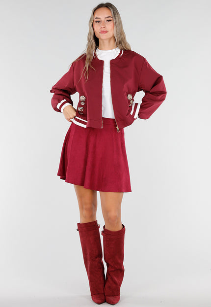 NEW211026 Bordeaux Suèdelook Mini Rok met Hoge Taille