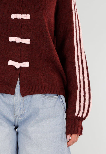 NEW211026 Bordeaux Vest met Roze Strepen en Knopen