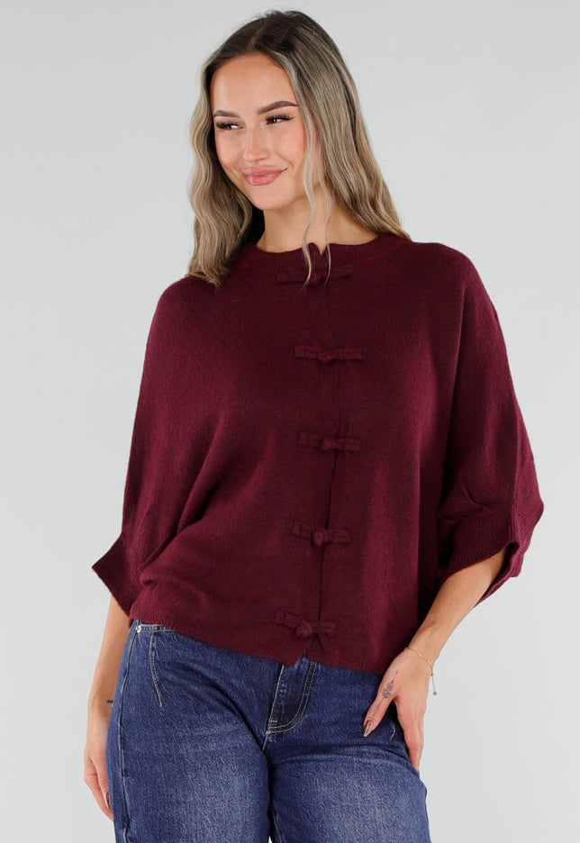NEW211026 Bordeaux Vest met Sierknopen