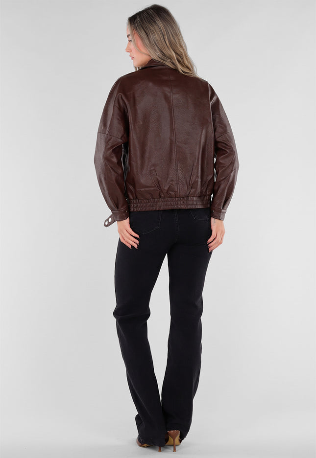 NEW211026 Bruin Lederlook Jack met Gouden Knopen
