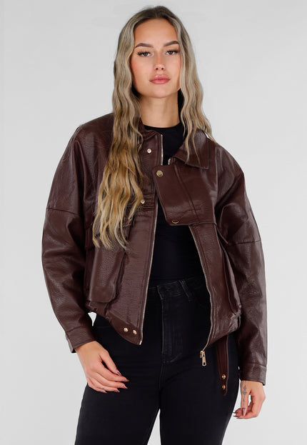 NEW211026 Bruin Lederlook Jack met Gouden Knopen