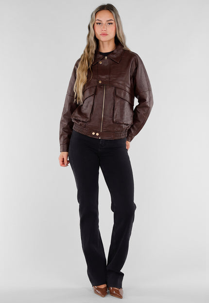 NEW211026 Bruin Lederlook Jack met Gouden Knopen
