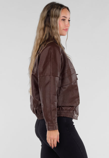 NEW211026 Bruin Lederlook Jack met Gouden Knopen