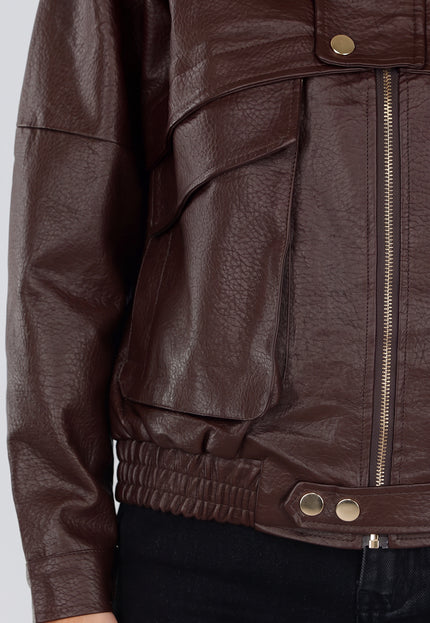 NEW211026 Bruin Lederlook Jack met Gouden Knopen