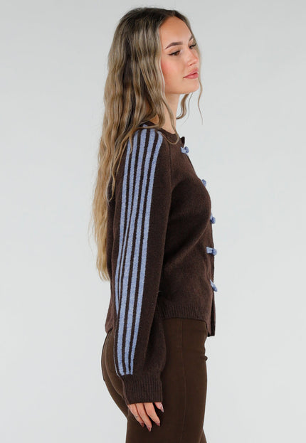 NEW211026 Bruin Vest met Blauwe Strepen en Knopen