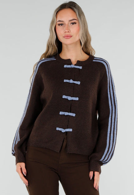 NEW211026 Bruin Vest met Blauwe Strepen en Knopen