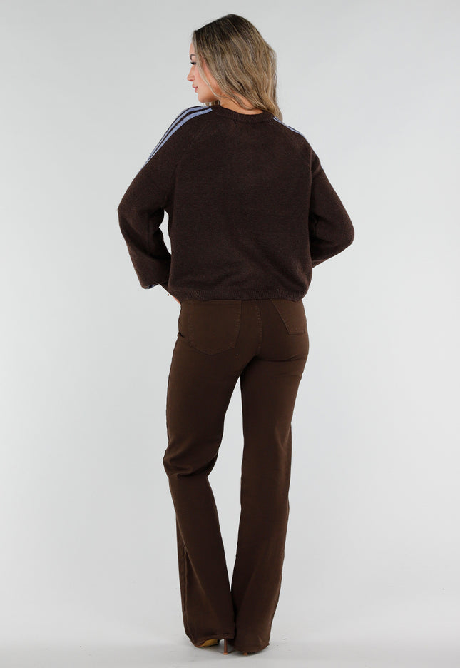 NEW211026 Bruin Vest met Blauwe Strepen en Knopen