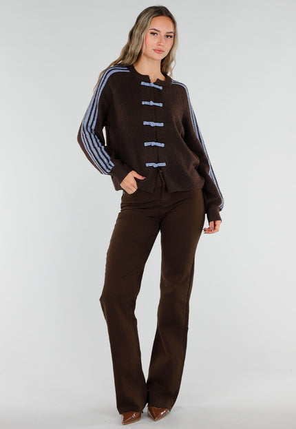 NEW211026 Bruin Vest met Blauwe Strepen en Knopen