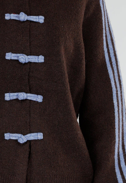 NEW211026 Bruin Vest met Blauwe Strepen en Knopen