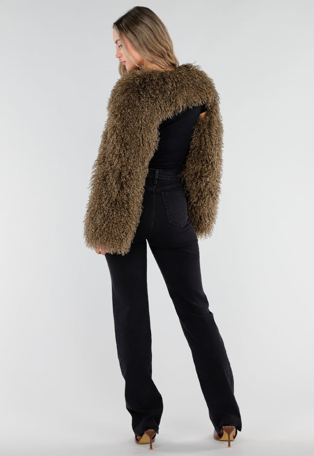 NEW211026 Bruine Faux Fur Bolero met Lange Mouwen