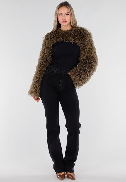 NEW211026 Bruine Faux Fur Bolero met Lange Mouwen