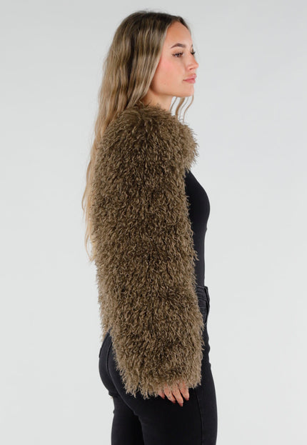 NEW211026 Bruine Faux Fur Bolero met Lange Mouwen