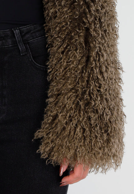 NEW211026 Bruine Faux Fur Bolero met Lange Mouwen