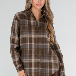 NEW211026 Bruine Geruite Blouse met Borduursels