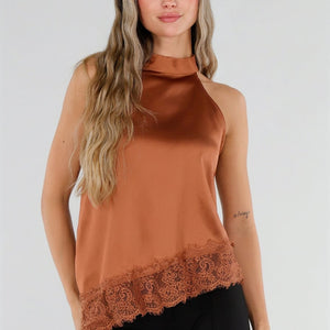 NEW211026 Bruine Halter Top met Asymmetrische Zoom