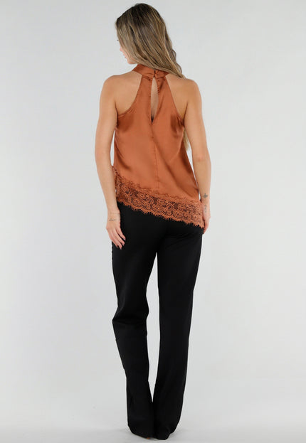 NEW211026 Bruine Halter Top met Asymmetrische Zoom