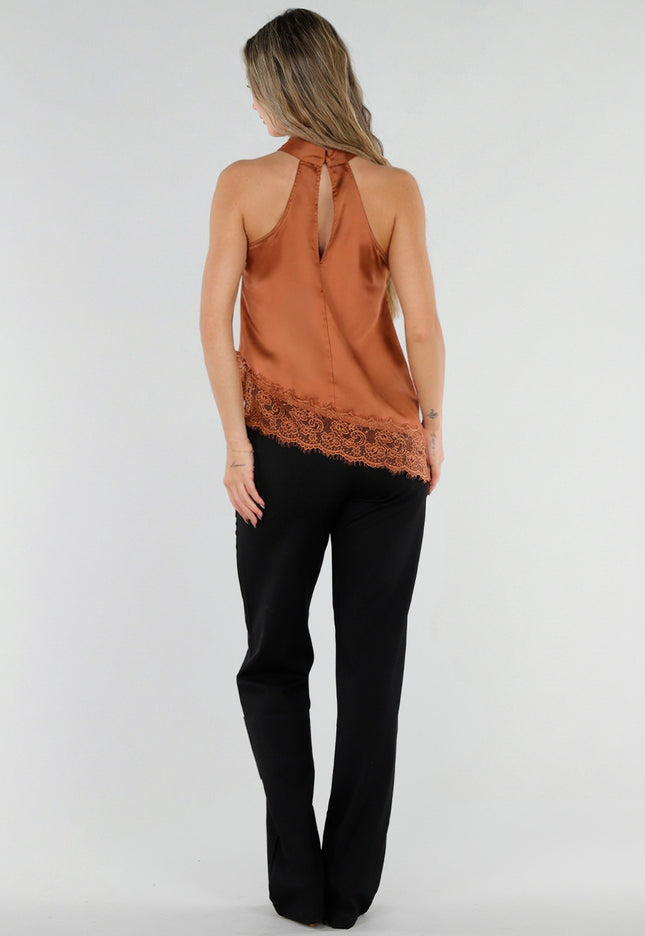 NEW211026 Bruine Halter Top met Asymmetrische Zoom