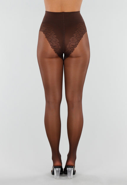 NEW211026 Bruine High Waist Panty met Kant
