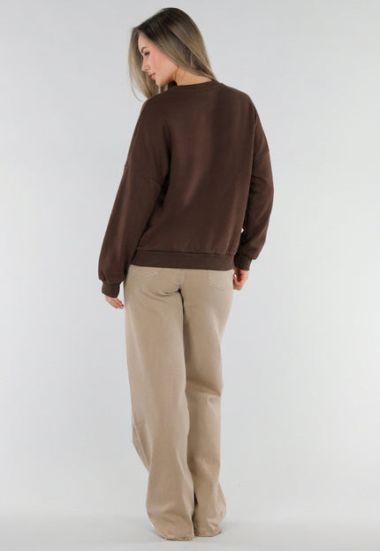NEW211026 Bruine Oversized Sweater met Tekstopdruk