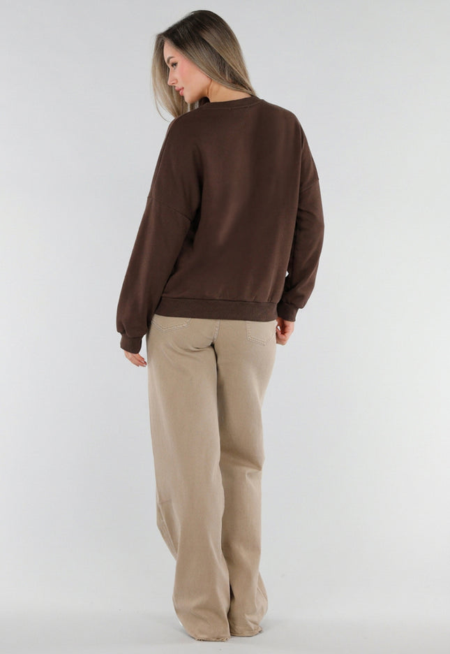 NEW211026 Bruine Oversized Sweater met Tekstopdruk
