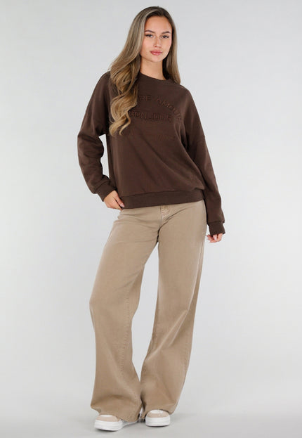 NEW211026 Bruine Oversized Sweater met Tekstopdruk