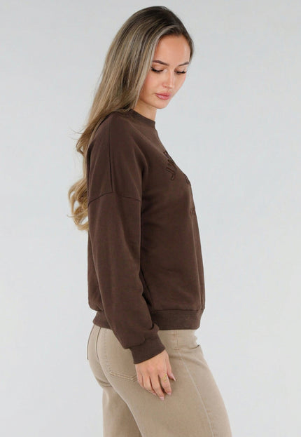 NEW211026 Bruine Oversized Sweater met Tekstopdruk