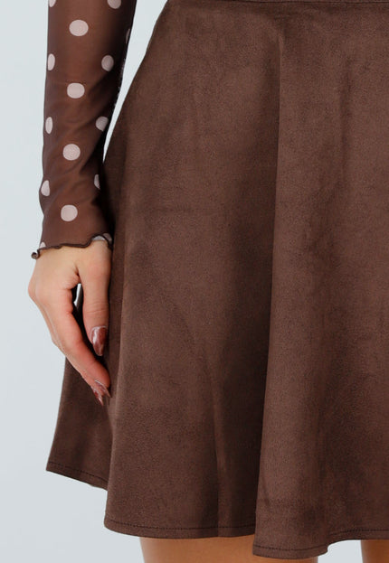 NEW211026 Bruine Suèdelook Rok met Uitlopende Fit