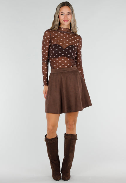 NEW211026 Bruine Suèdelook Rok met Uitlopende Fit